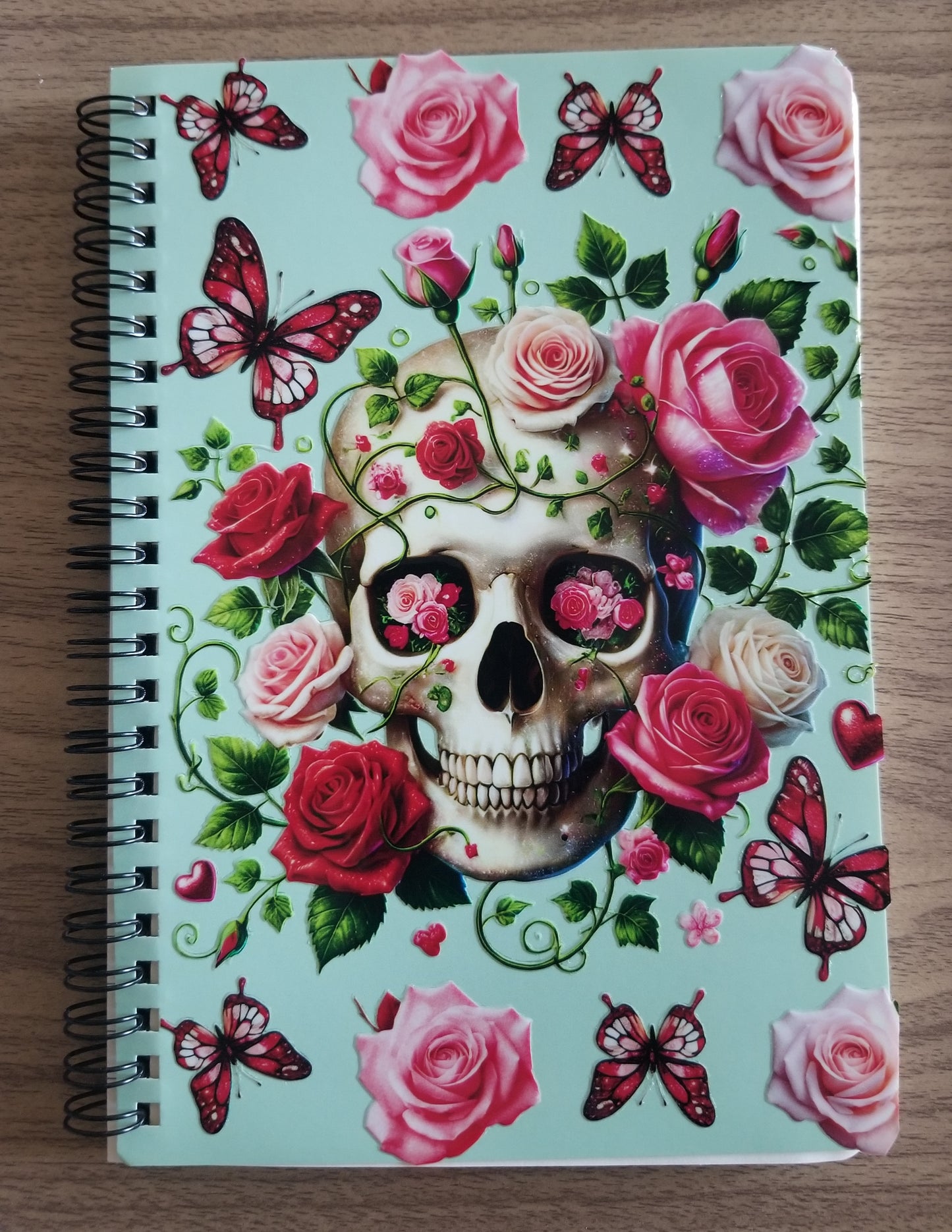 Unique A5 Spiral Notebook- Skulls w/ Roses