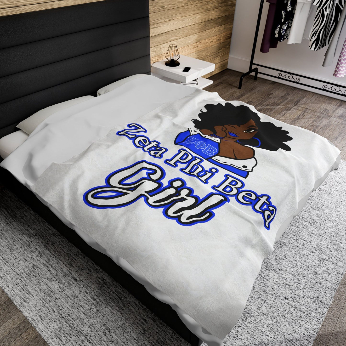 Zeta Phi Beta Girl Velveteen Plush Blanket, Cozy Sorority Gift, Greek Lettered Throw