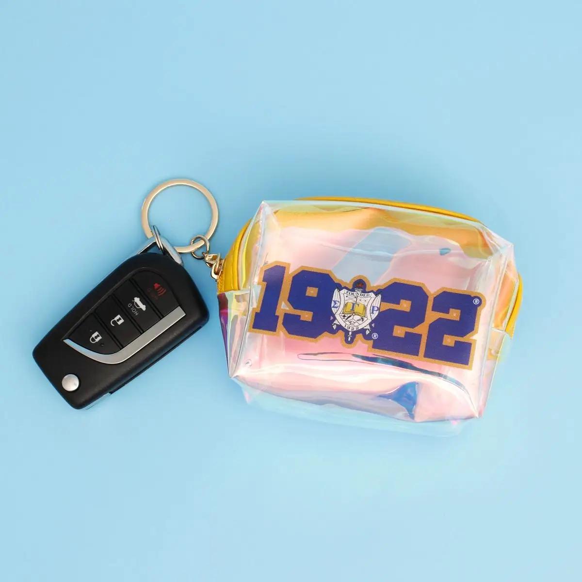 Sigma Gamma Rho Iridescent Zipper Pouch Keychain – Blue & Gold SGRHO 1922