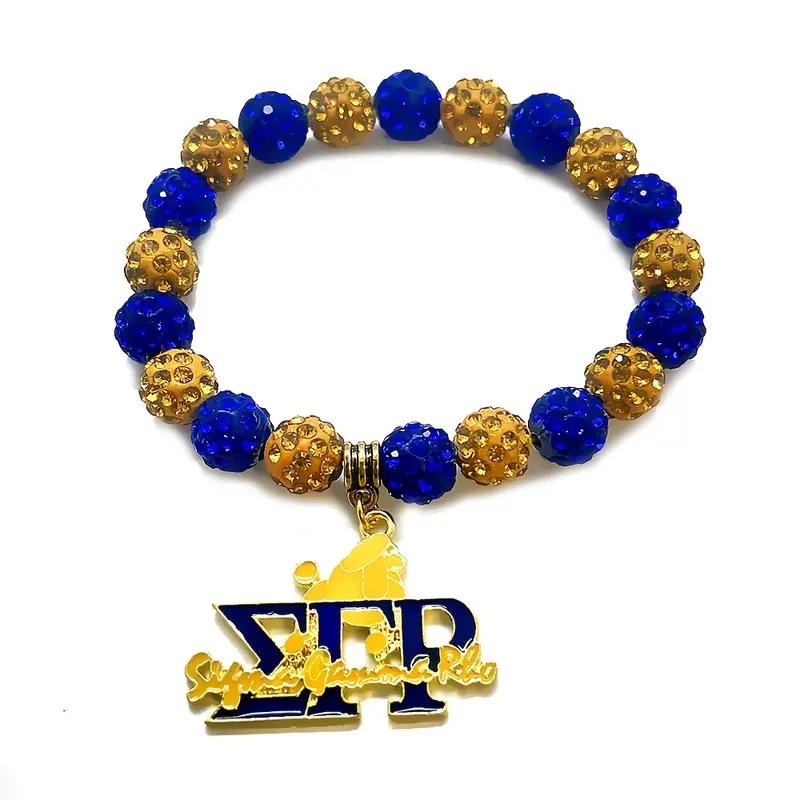 Elegant Sigma Poodle Sorority Bracelet | Blue Rhinestone Beads & Enamel Pendant | Greek Life Jewelry