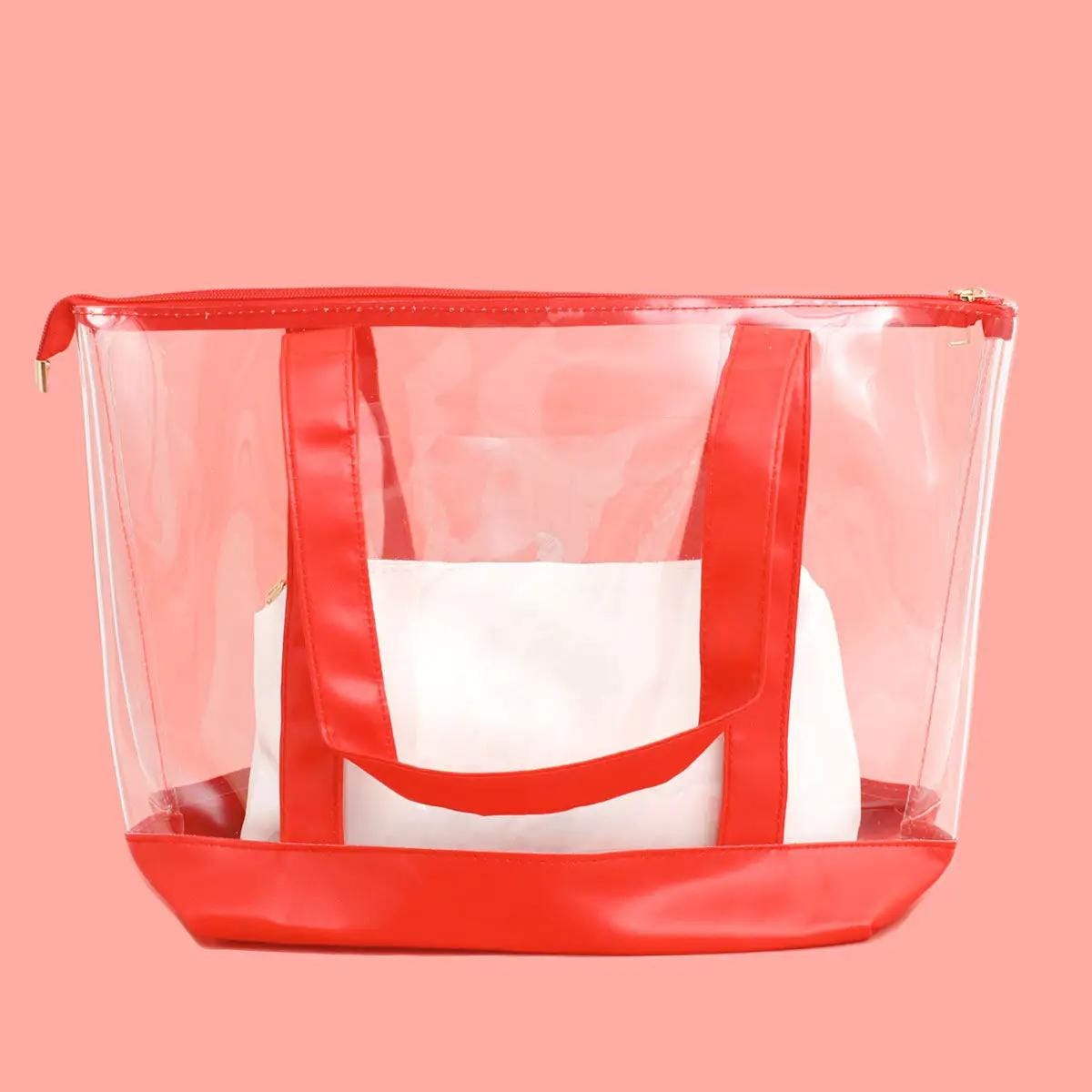 DST Red Clear Tote Bag – Delta Sigma Theta Sorority Women's Shoulder Bag with Zipper Pouch