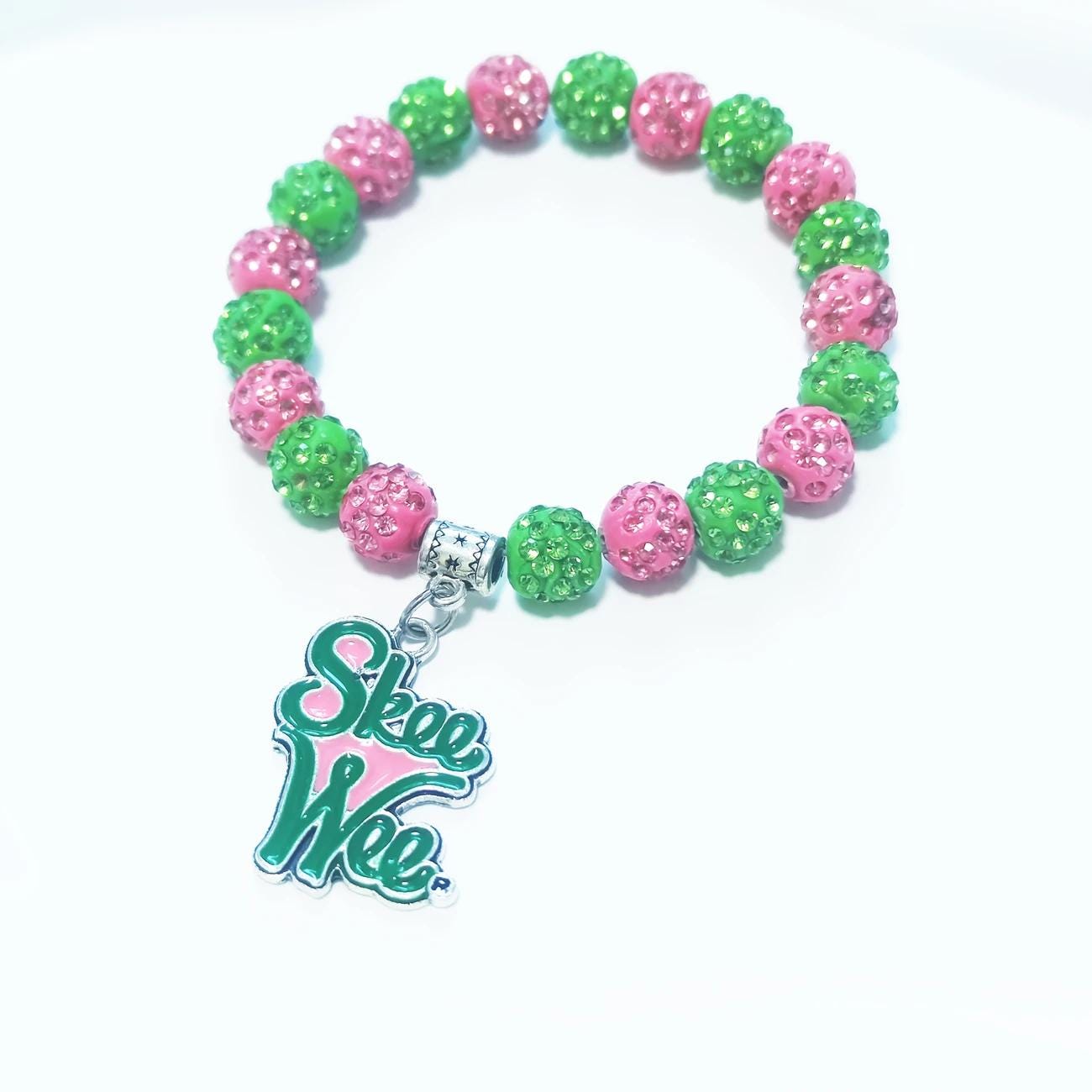 SKEEWEE Pink & Green Pearl Bracelet – Sorority Inspired Charm Accessory