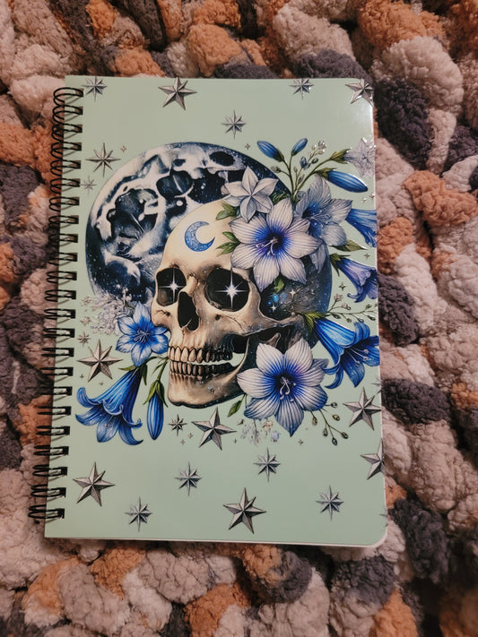 Unique A5 Spiral Notebook- Skull w/ Purple Flowers