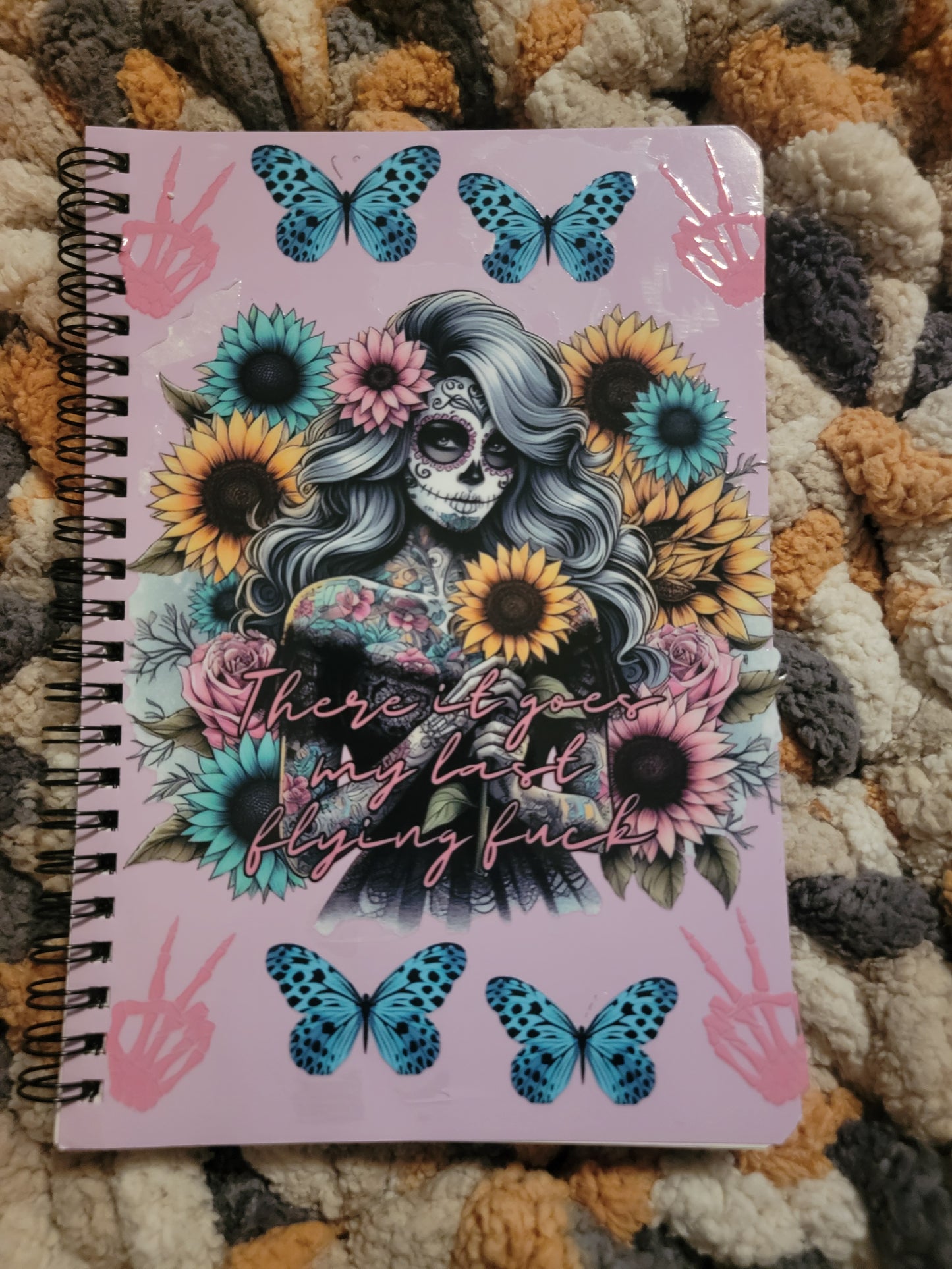 Unique A5 Spiral Notebook- Lady Skull w/ Sunflowers