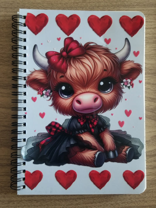 Unique A5 Spiral Notebook- Cow w/ Hearts
