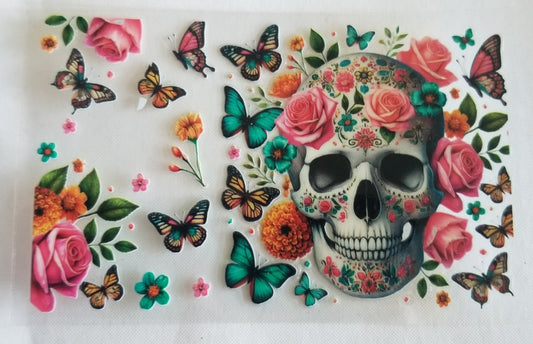VDTFDW- Credit Card Wraps | Skull w/ Butterflies and Pink Roses