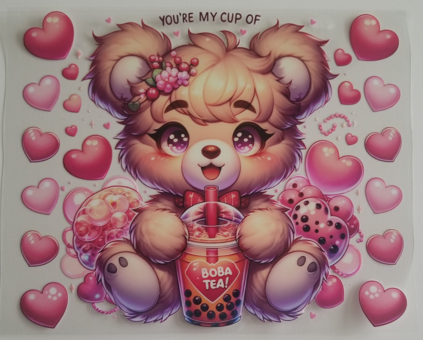 VDTFDW- 20 Oz UVDTF Wraps | Cute Bear w/ Boba Tea
