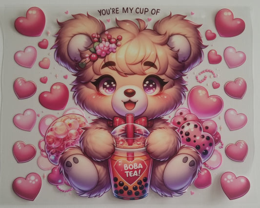 VDTFDW- 20 Oz UVDTF Wraps | Cute Bear w/ Boba Tea