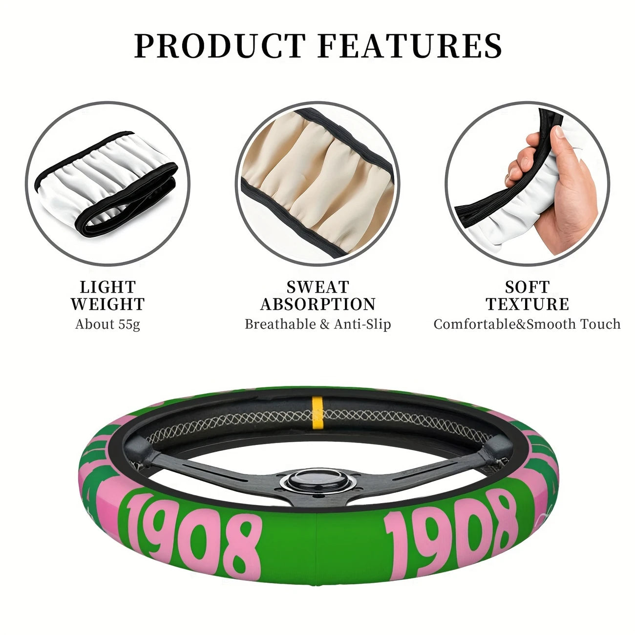 1908 Pattern Printed Steering Wheel Cover – Fits 15-Inch Wheels