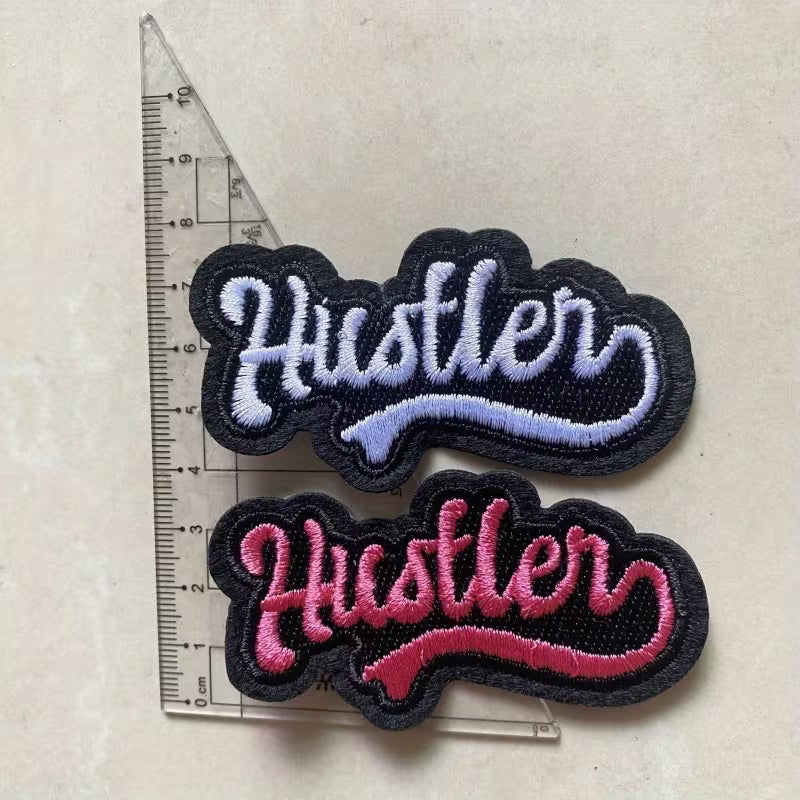 “Hustler” Embroidered Iron-On Patch | Bold DIY Fashion Decor