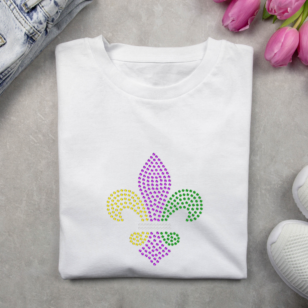 VDTFDW- Rhinestone Transfer- Colored Fleur De Lis