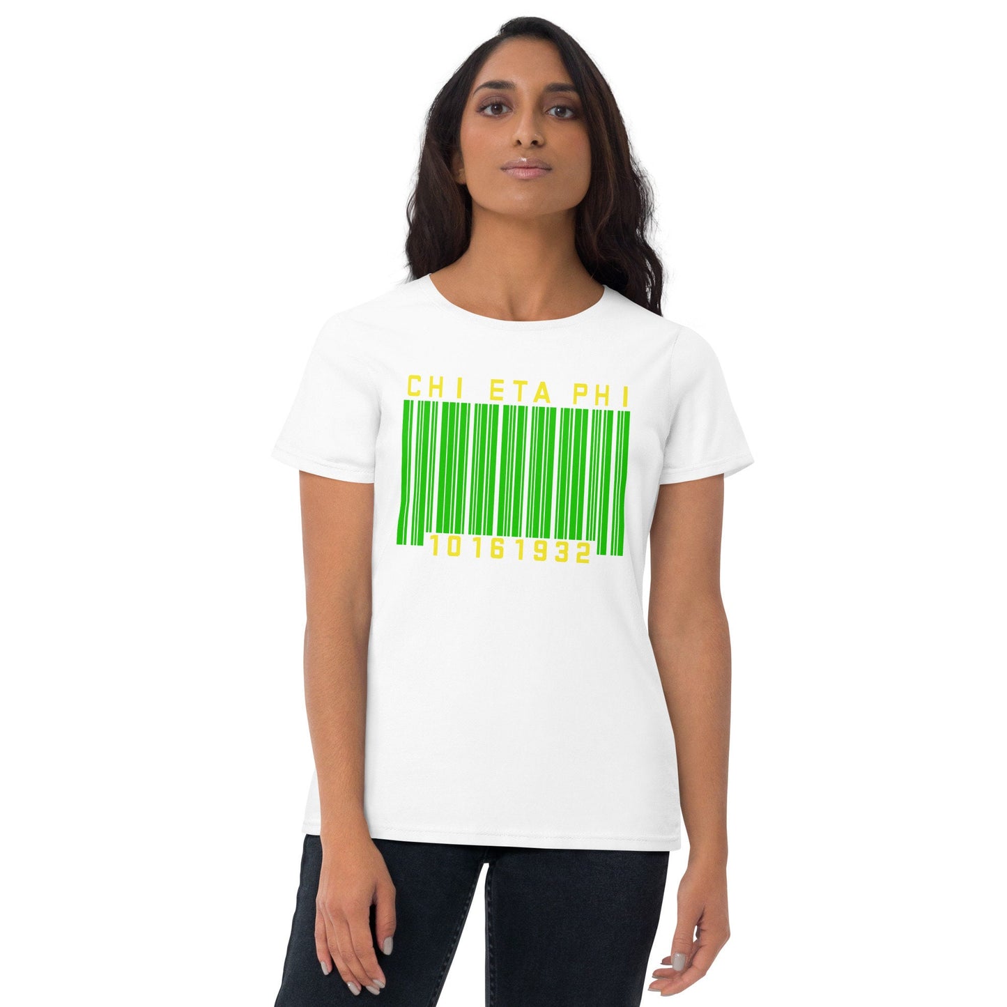 Chi Eta Phi Barcode Graphic Tee Shirt - Fashionable Greek Life Apparel with a Modern Twist