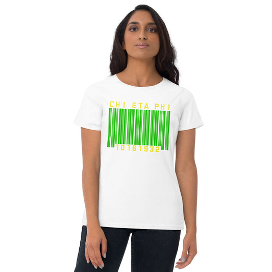 Chi Eta Phi Barcode Graphic Tee Shirt - Fashionable Greek Life Apparel with a Modern Twist