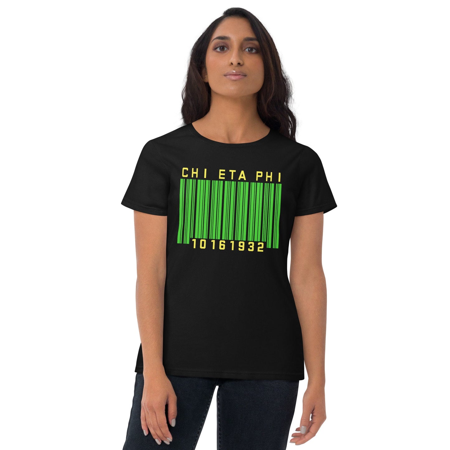 Chi Eta Phi Barcode Graphic Tee Shirt - Fashionable Greek Life Apparel with a Modern Twist