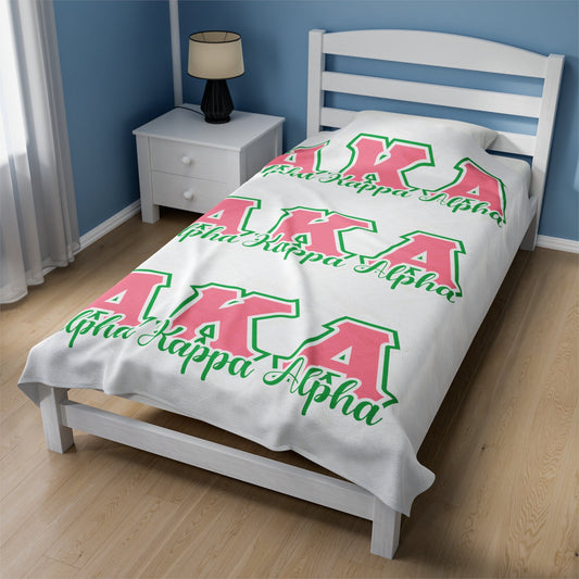AKA Sorority Inspired Velveteen Plush Blanket, Alpha Kappa Alpha Greek Letter Throw, Cozy Soror Gift