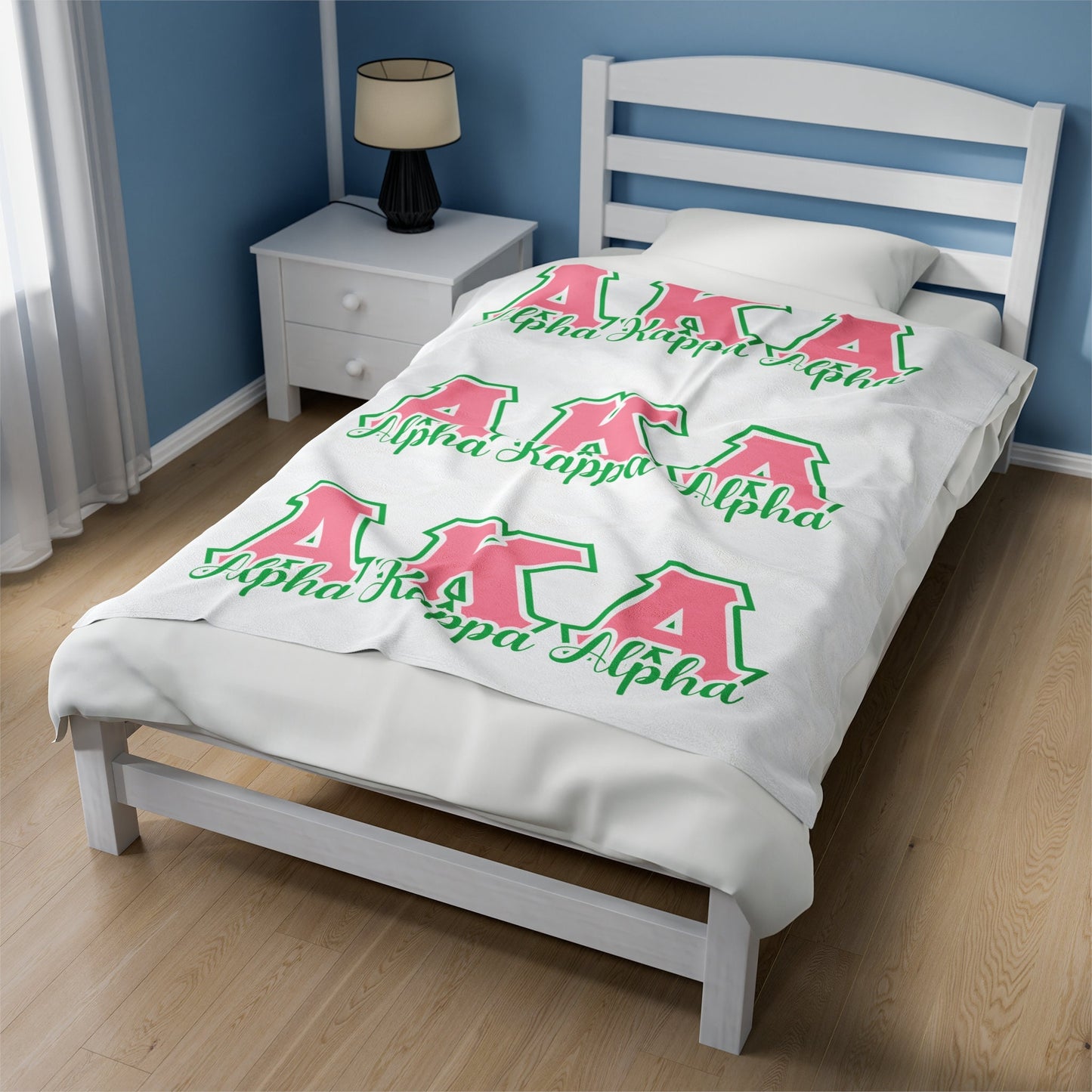 AKA Sorority Inspired Velveteen Plush Blanket, Alpha Kappa Alpha Greek Letter Throw, Cozy Soror Gift
