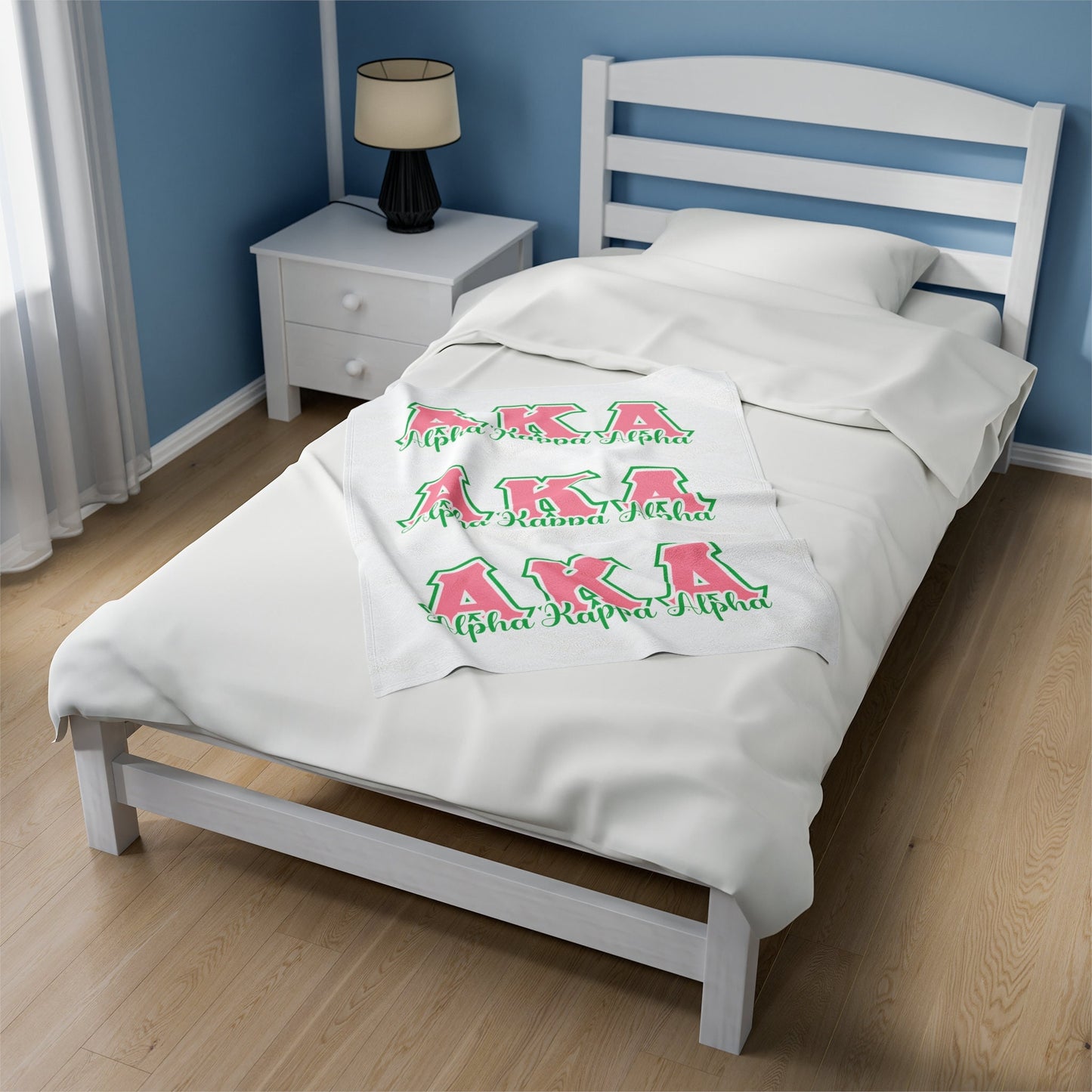 AKA Sorority Inspired Velveteen Plush Blanket, Alpha Kappa Alpha Greek Letter Throw, Cozy Soror Gift