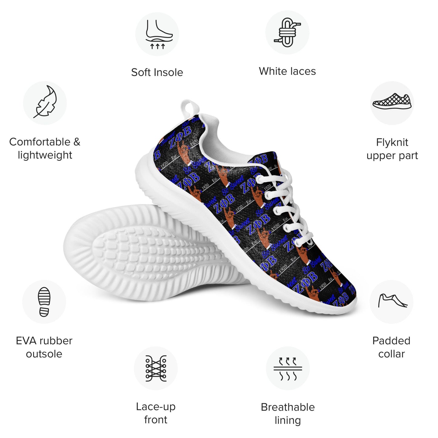 Zeta Phi Beta Women’s Athletic Shoes with Iconic Hand Sign – Comfort and Style for Every Step