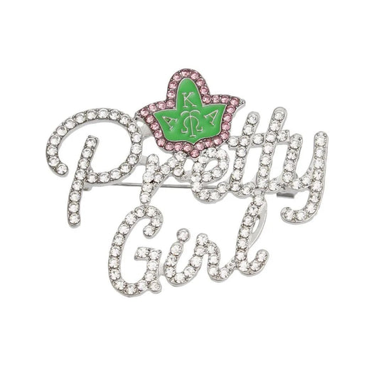 Alpha Kappa Alpha Sorority Pretty Girl Brooch – Rhinestone & Ivy Leaf Detail