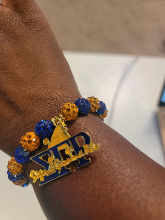 Elegant Sigma Poodle Sorority Bracelet | Blue Rhinestone Beads & Enamel Pendant | Greek Life Jewelry