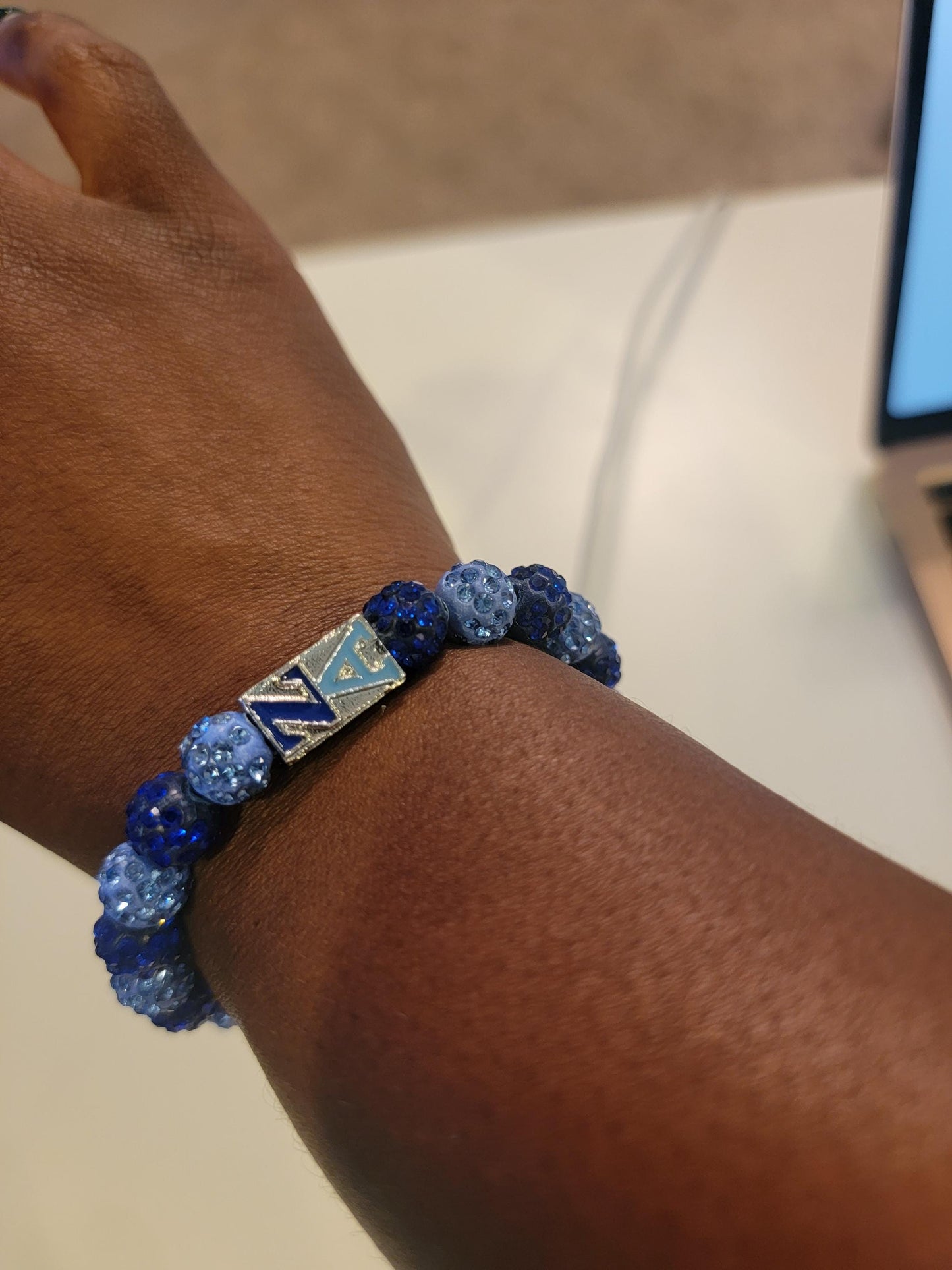 Zeta Amicae Sorority Bracelet | Blue Shambhala Beads & ZA Enamel Pendant | Sisterhood Gift