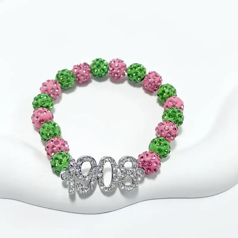 SKEEWEE Pink & Green Pearl Bracelet – Sorority Inspired Charm Accessory