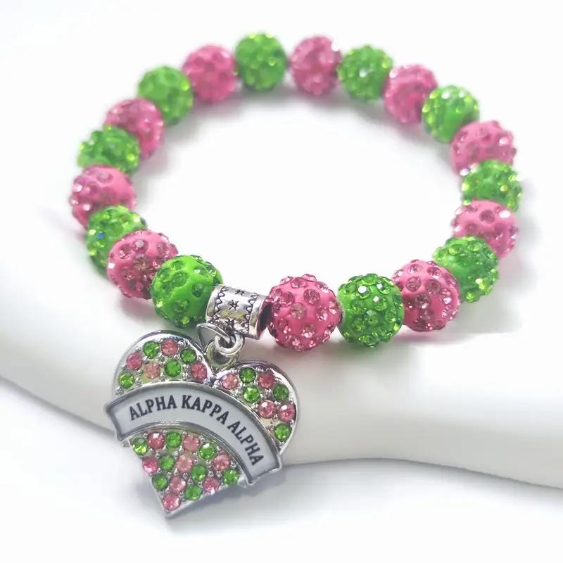 SKEEWEE Pink & Green Pearl Bracelet – Sorority Inspired Charm Accessory