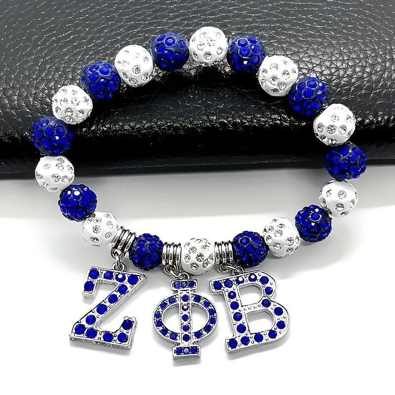 ZETA Inspired Stretch Bracelet | Handcrafted Rhinestone & Polymer Clay Bangle | Boho Sorority Jewelry Gift