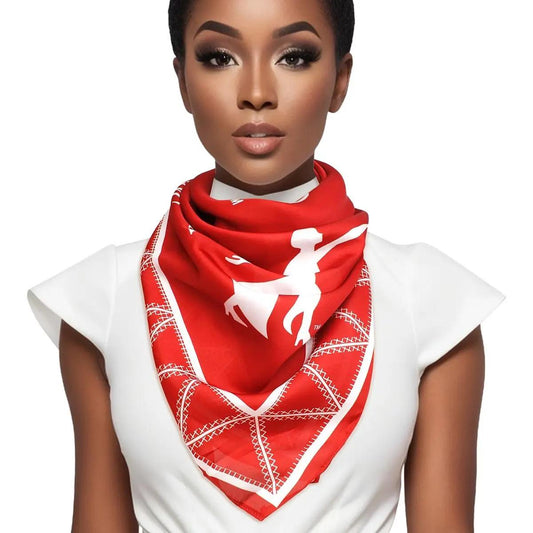 DST Red Scarf – Lady Fortitude & Shield Design (35.5")