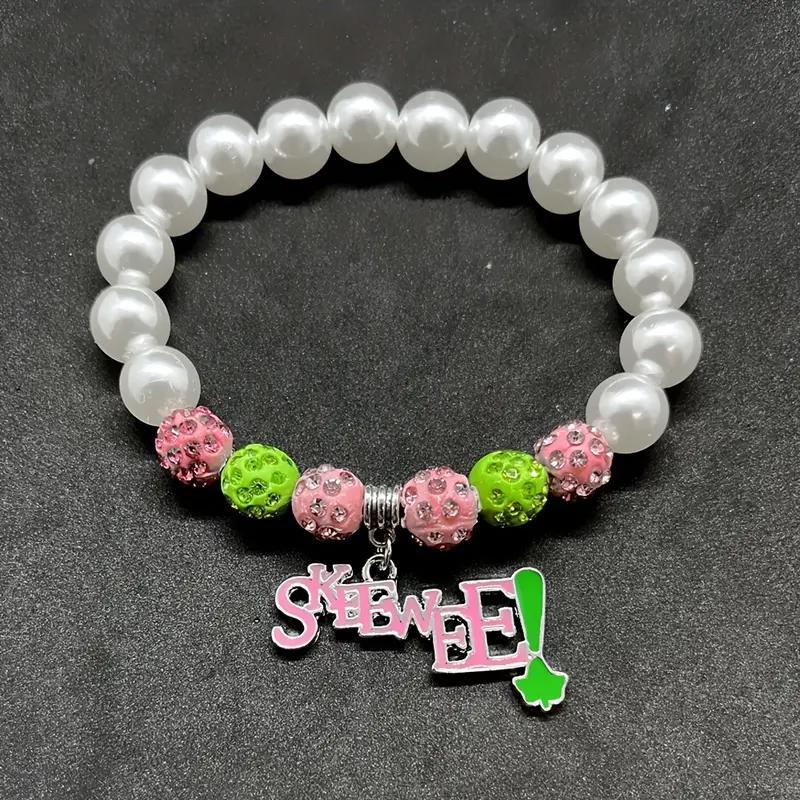 SKEEWEE Pink & Green Pearl Bracelet – Sorority Inspired Charm Accessory
