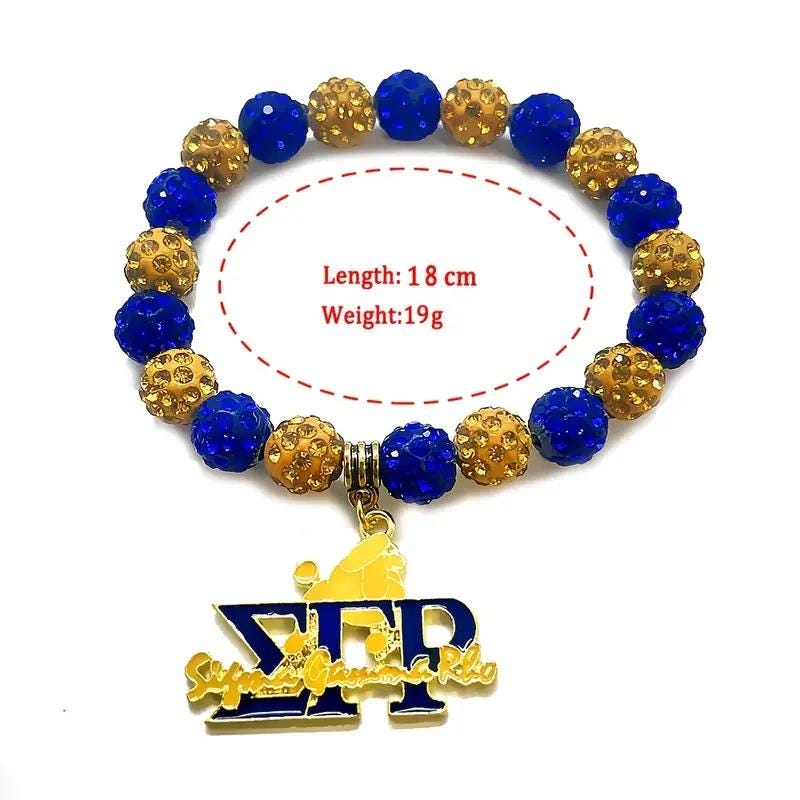 Elegant Sigma Poodle Sorority Bracelet | Blue Rhinestone Beads & Enamel Pendant | Greek Life Jewelry