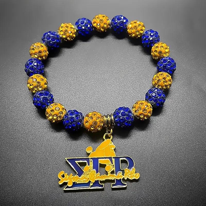 Elegant Sigma Poodle Sorority Bracelet | Blue Rhinestone Beads & Enamel Pendant | Greek Life Jewelry