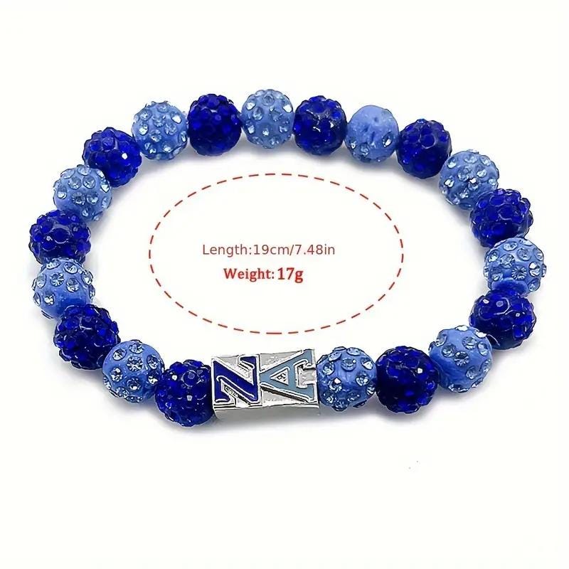 Zeta Amicae Sorority Bracelet | Blue Shambhala Beads & ZA Enamel Pendant | Sisterhood Gift