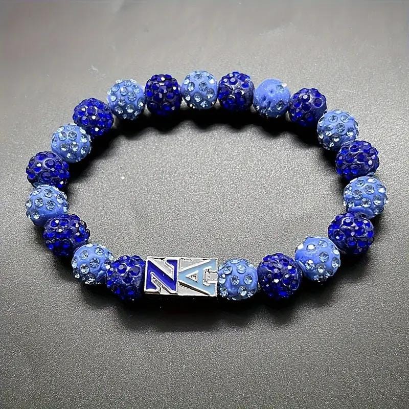 Zeta Amicae Sorority Bracelet | Blue Shambhala Beads & ZA Enamel Pendant | Sisterhood Gift