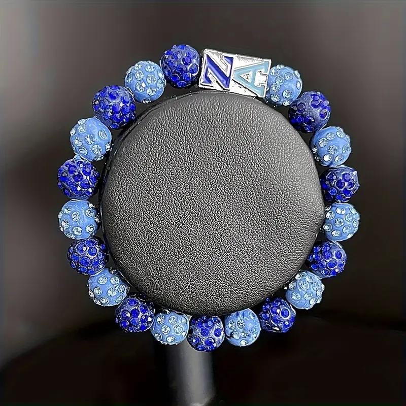 Zeta Amicae Sorority Bracelet | Blue Shambhala Beads & ZA Enamel Pendant | Sisterhood Gift