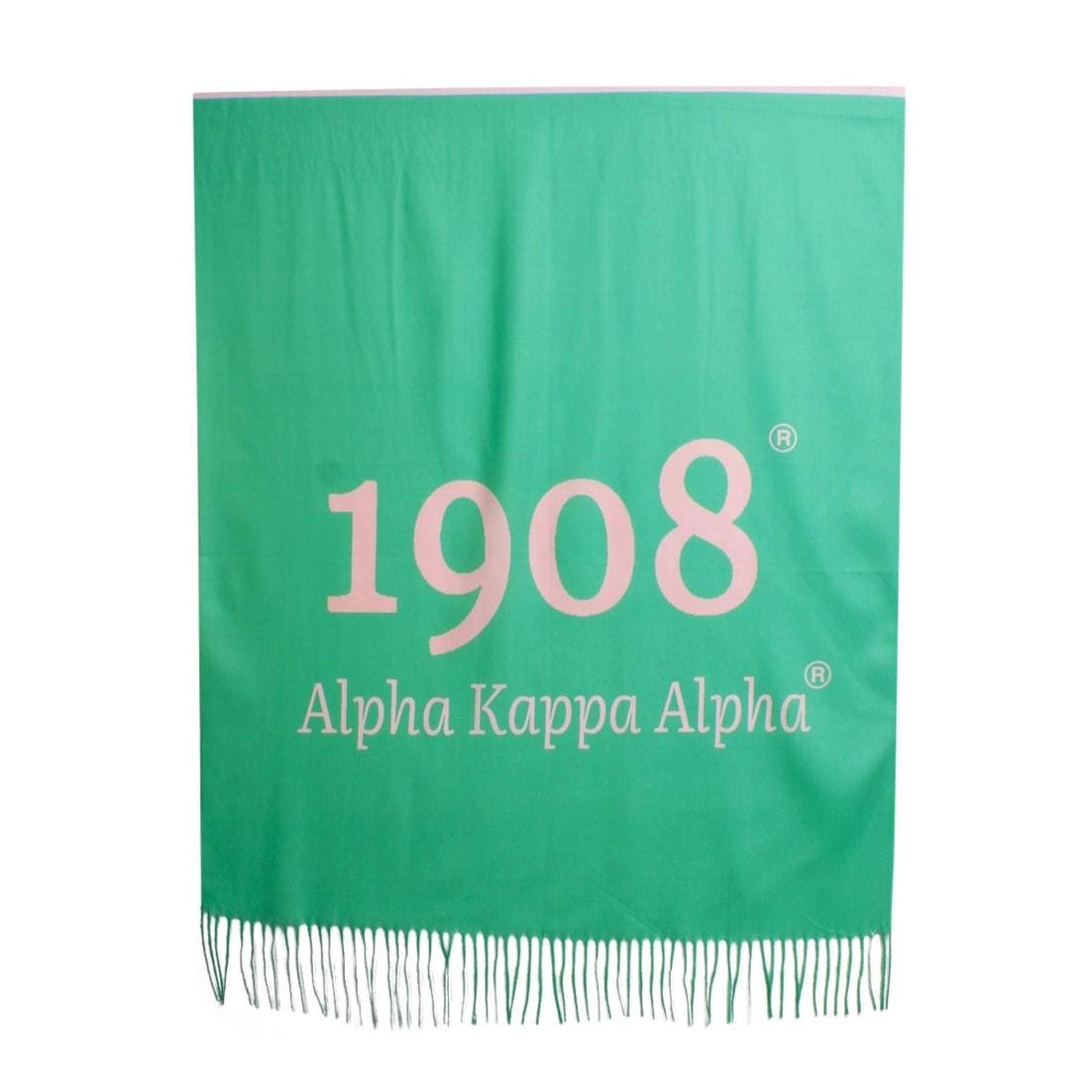 AKA Sorority Scarf | Pale Pink & Green Fashion Shawl with Shield and 1908 Print | Greek Paraphernalia