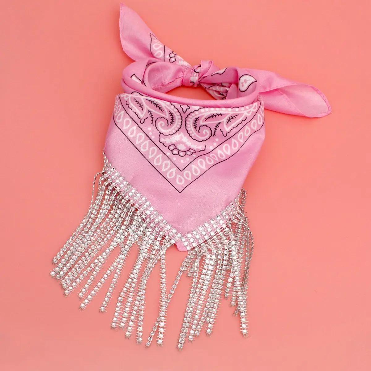 AKA Pink & White Bling Fringe Bandana Necklace