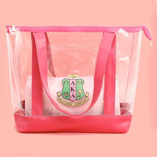 AKA Pink Clear Tote Bag – Alpha Kappa Alpha Sorority Women's Shoulder Bag with Zipper Pouch