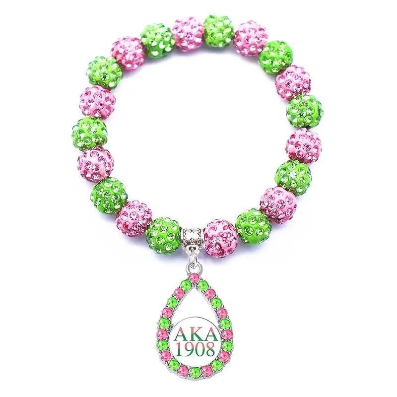SKEEWEE Pink & Green Pearl Bracelet – Sorority Inspired Charm Accessory