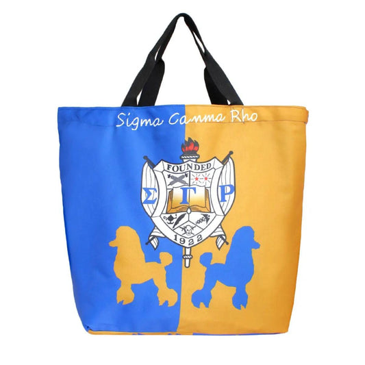 Sigma Gamma Rho Large Shopper Tote – Gold and Blue Canvas Bag with Shield & Poodle Graphic