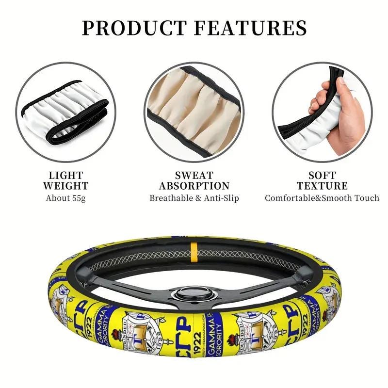 Sigma Gamma Rho 1922 Pattern Steering Wheel Cover – Thick Neoprene, Universal 15” Fit
