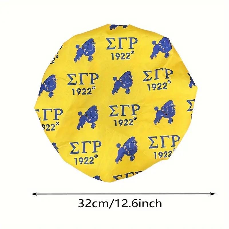 Sigma Gamma Rho Elastic Shower Cap – Yellow & Blue Greek Letter Bath Hat for Women
