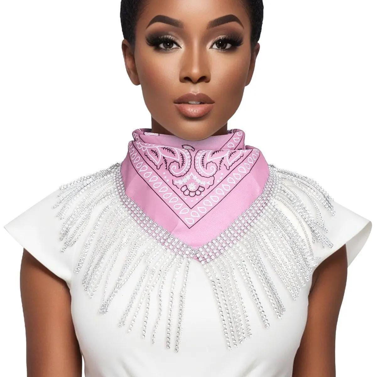 AKA Pink & White Bling Fringe Bandana Necklace