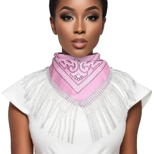 AKA Pink & White Bling Fringe Bandana Necklace