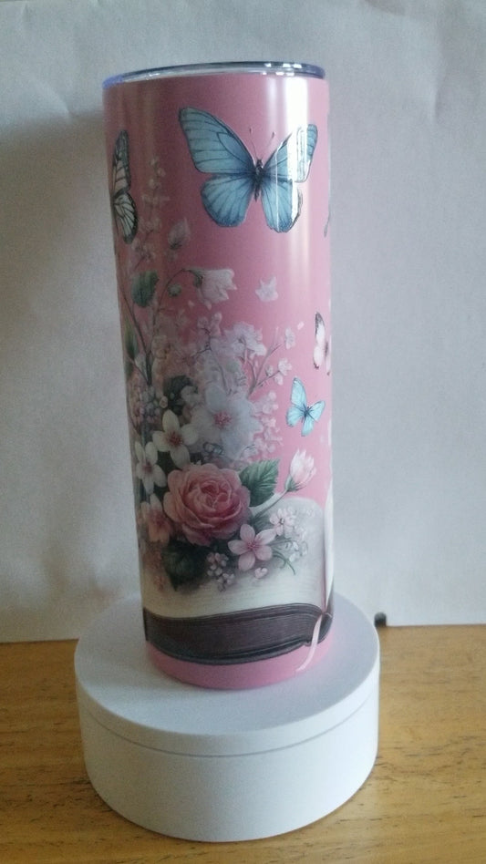 VDTFDW- 20 oz Stainless Steel Tumbler | Books, Butterflies and Flowers