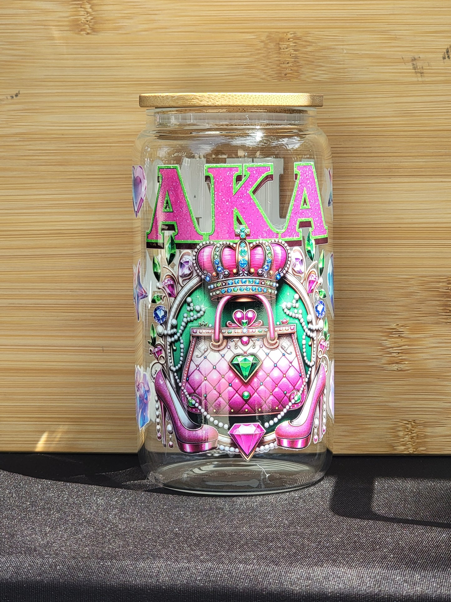 AKA 16 oz Glass Cup with Bamboo Lid & Straw – Stylish Sorority Drinkware