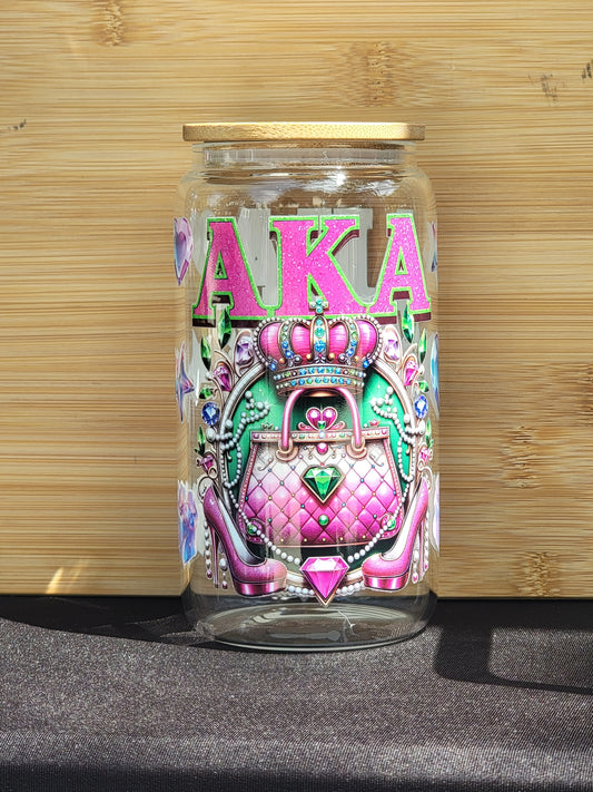 AKA 16 oz Glass Cup with Bamboo Lid & Straw – Stylish Sorority Drinkware