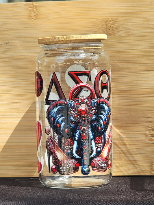 Delta Sigma Theta 16 oz Glass Cup with Bamboo Lid & Straw – Elegant Sorority Drinkware