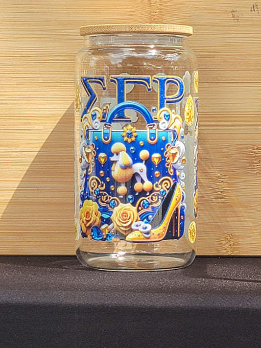 Sigma Gamma Rho 16 oz Glass Cup with Bamboo Lid & Straw – Stylish Sorority Drinkware